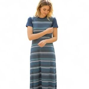 Muk Luks Navy and White Striped Maxi Dress